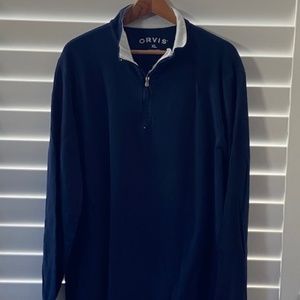 Orvis Long-Sleeved Quarter-Zip Polo Shirt - Navy Blue - XL